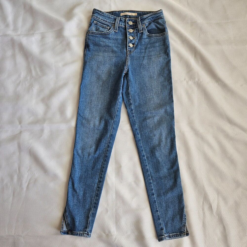 Levi's High Rise Skinny Ankle button fly stretch denim split hem 25